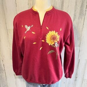 Vintage‎ Fall Sweatshirt sunflower bird Grandma core Medium